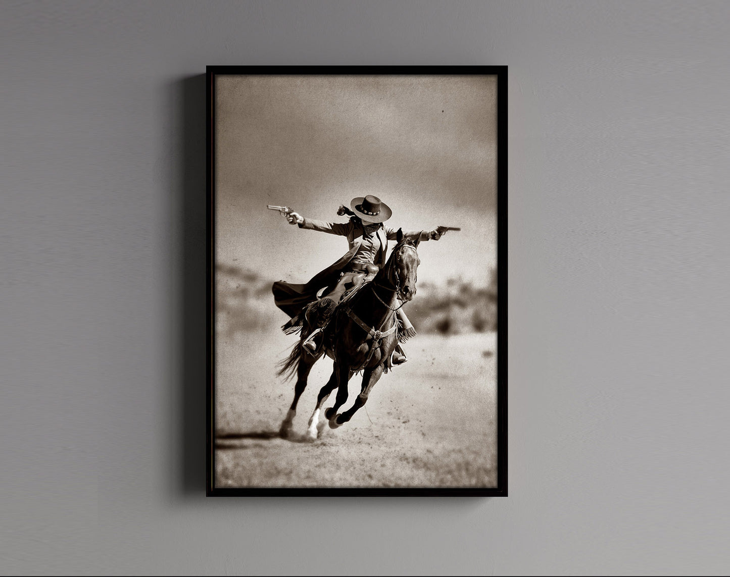 Cowgirl outlaw on Horseback Matte Canvas Framed | Vintage Western Wall Art