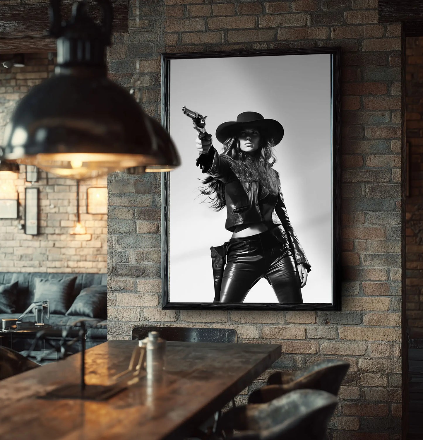 Cowgirl in Leather – Black and White Western Wall Art Print
