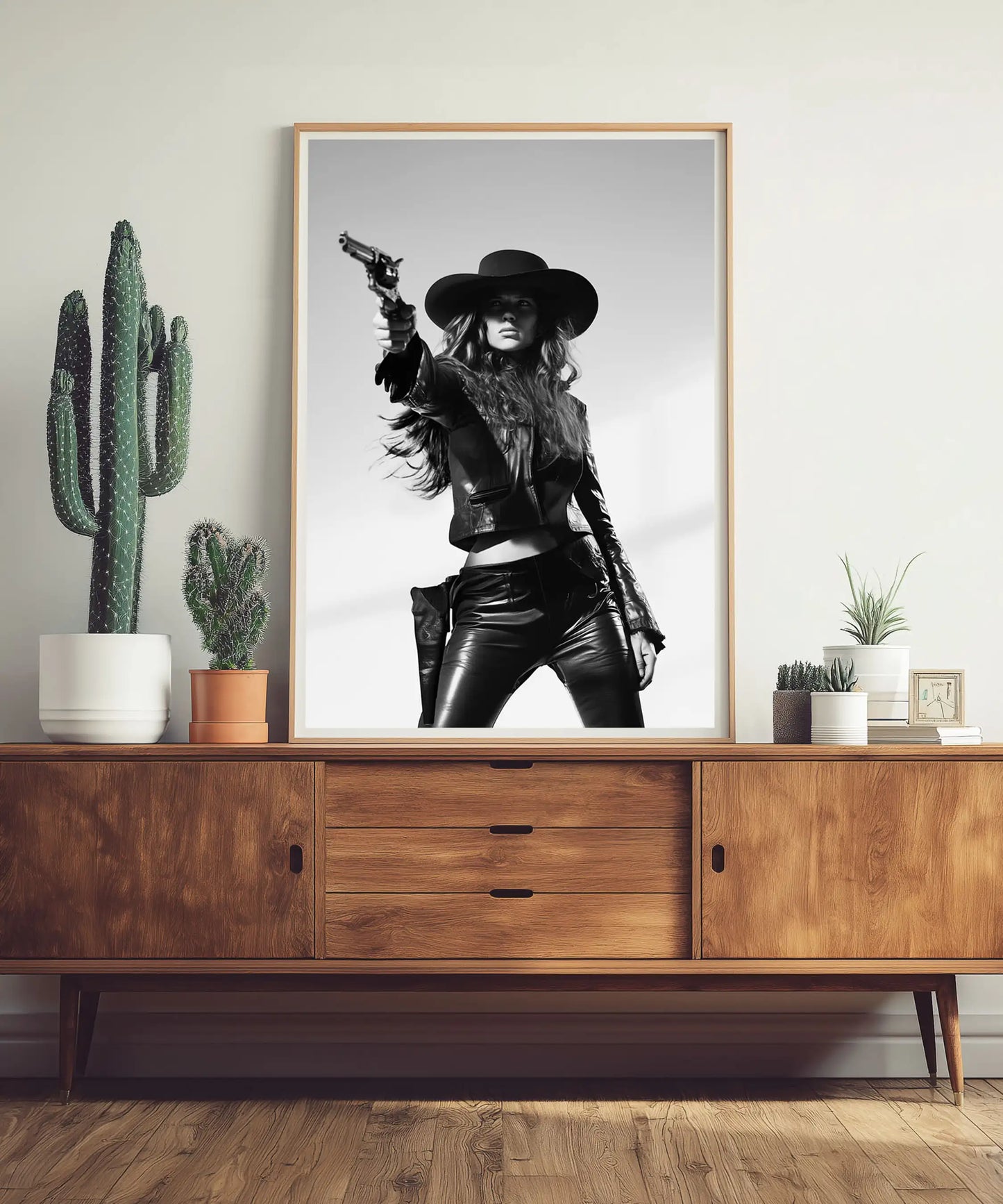 Cowgirl in Leather – Black and White Western Wall Art Print