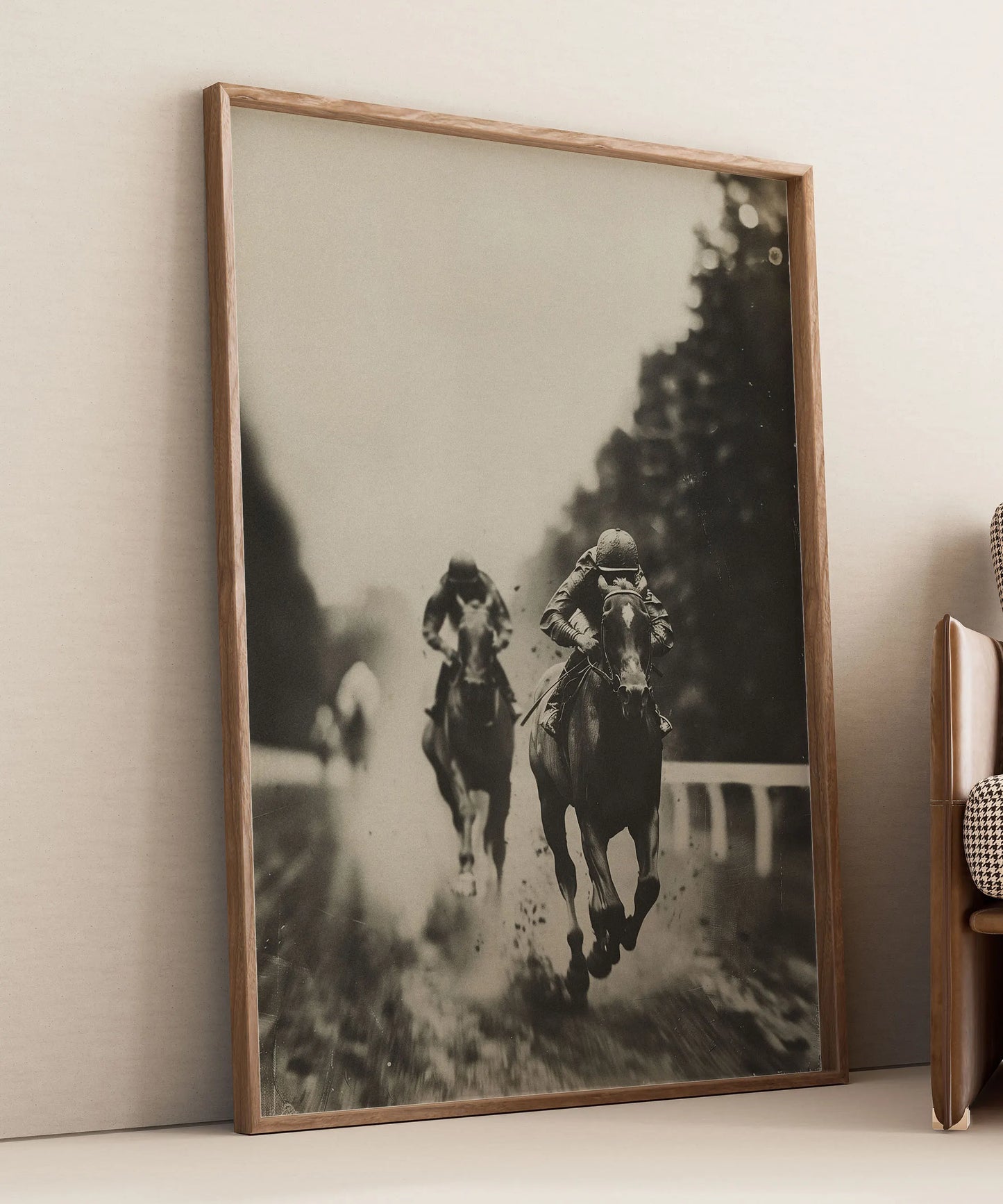 Framed view of “FINISH” equestrian wall art print