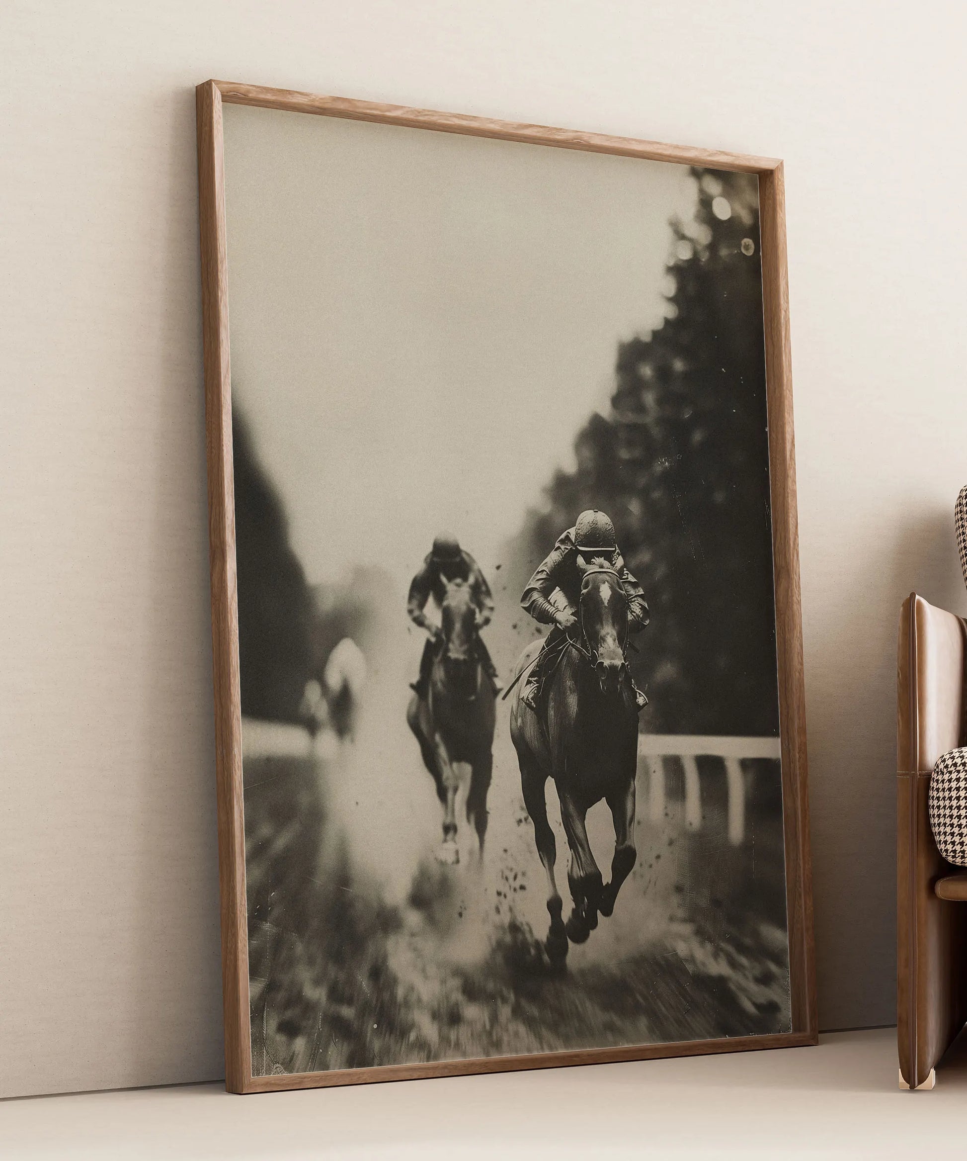 Framed view of “FINISH” equestrian wall art print