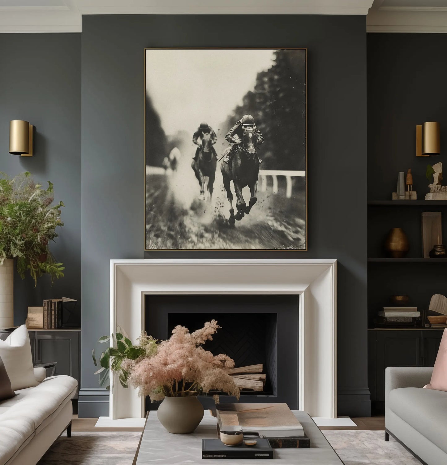 “FINISH” equestrian wall art print display mockup