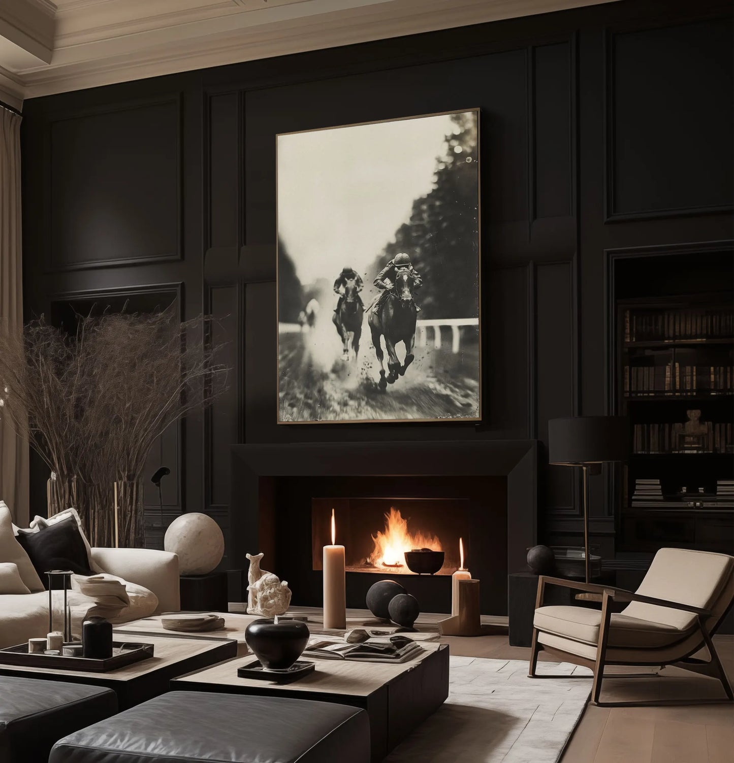 Room view featuring “FINISH” equestrian wall art print