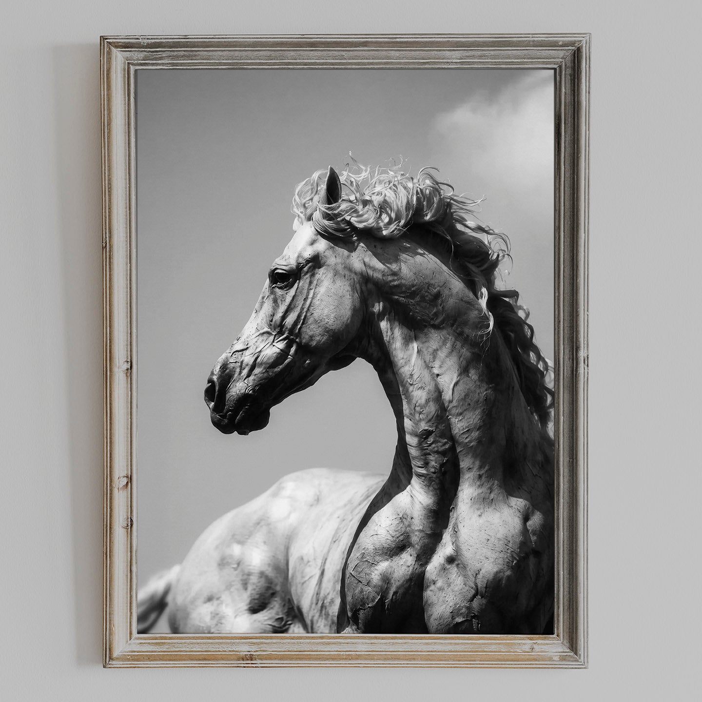 FLUID black and white horse portrait wall art by Feather & Bone