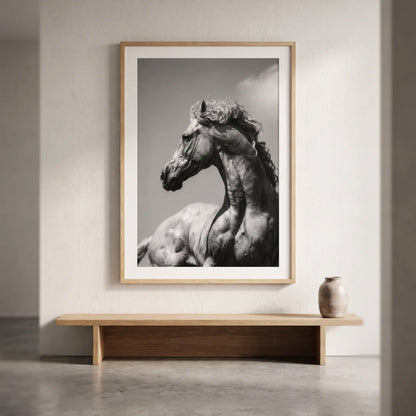 FLUID black and white horse print in a minimalist interior