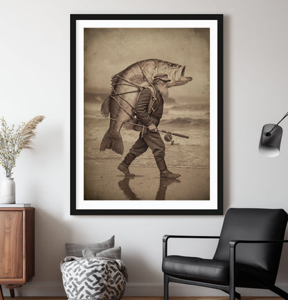 NICE BASS vintage fishing wall art print by Feather & Bone