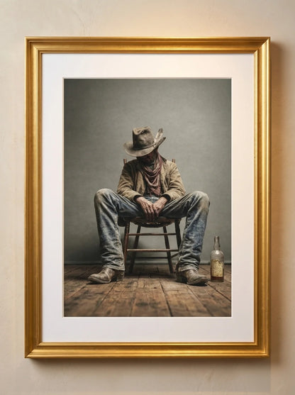 RYE Western cowboy art shown in a gold frame
