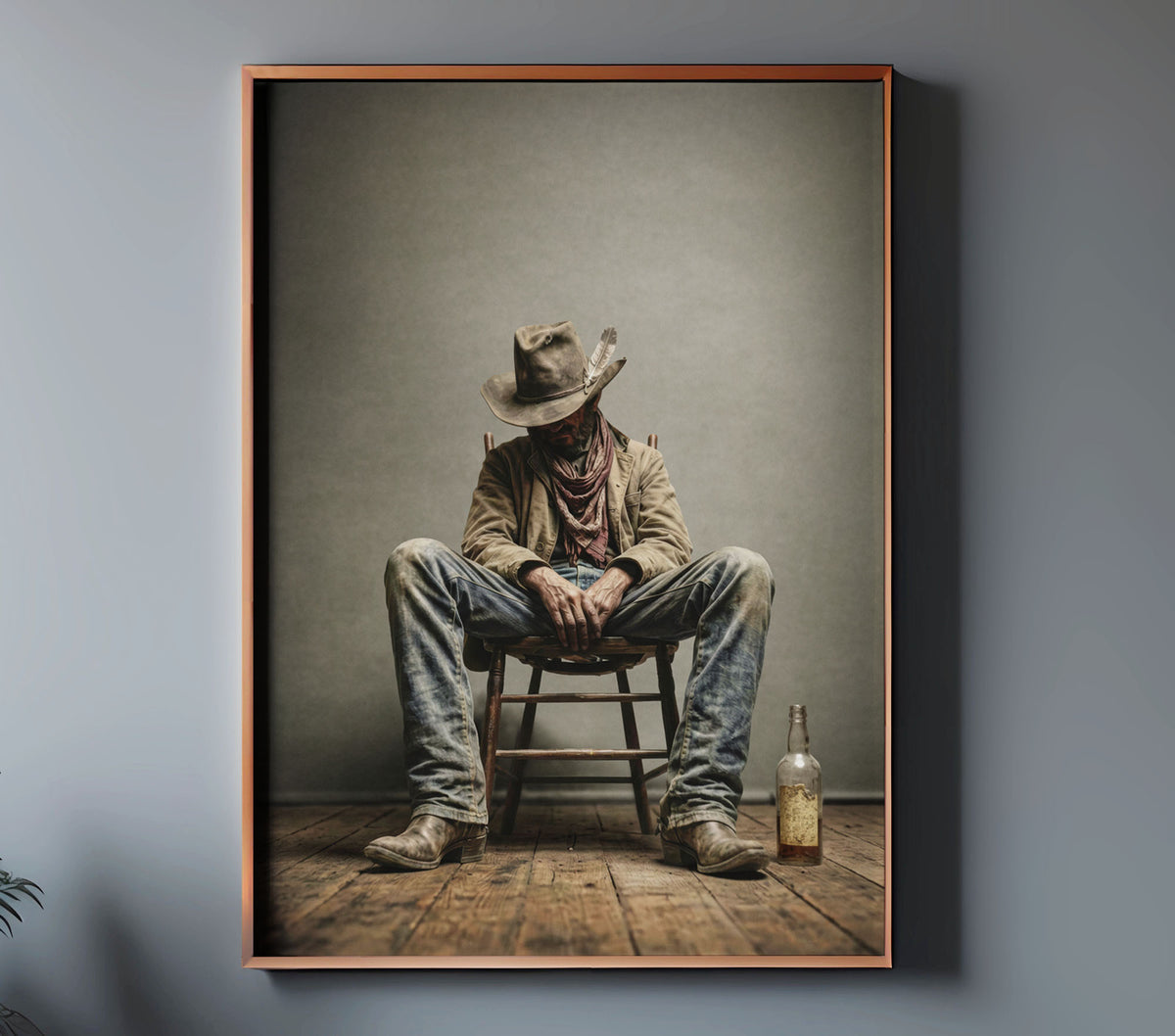 RYE cowboy wall art in a modern copper frame mockup