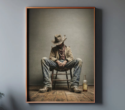 RYE cowboy wall art in a modern copper frame mockup
