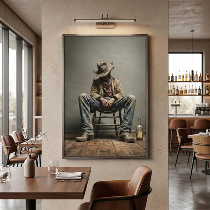 RYE Western cowboy print displayed in a modern restaurant