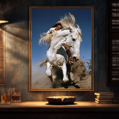 THRUST dramatic horse wall art displayed in a bar