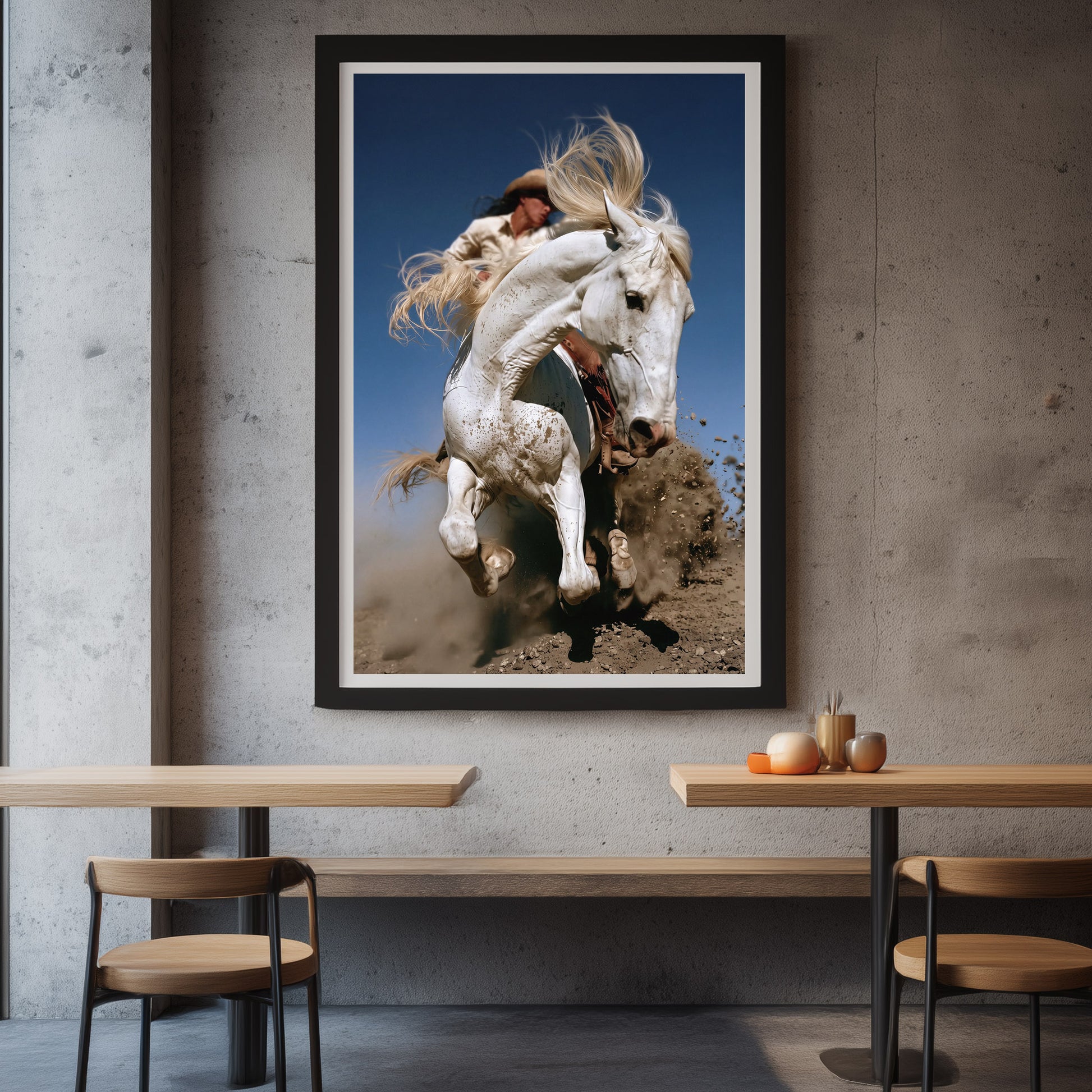 THRUST Western horse wall art displayed in a modern restaurant