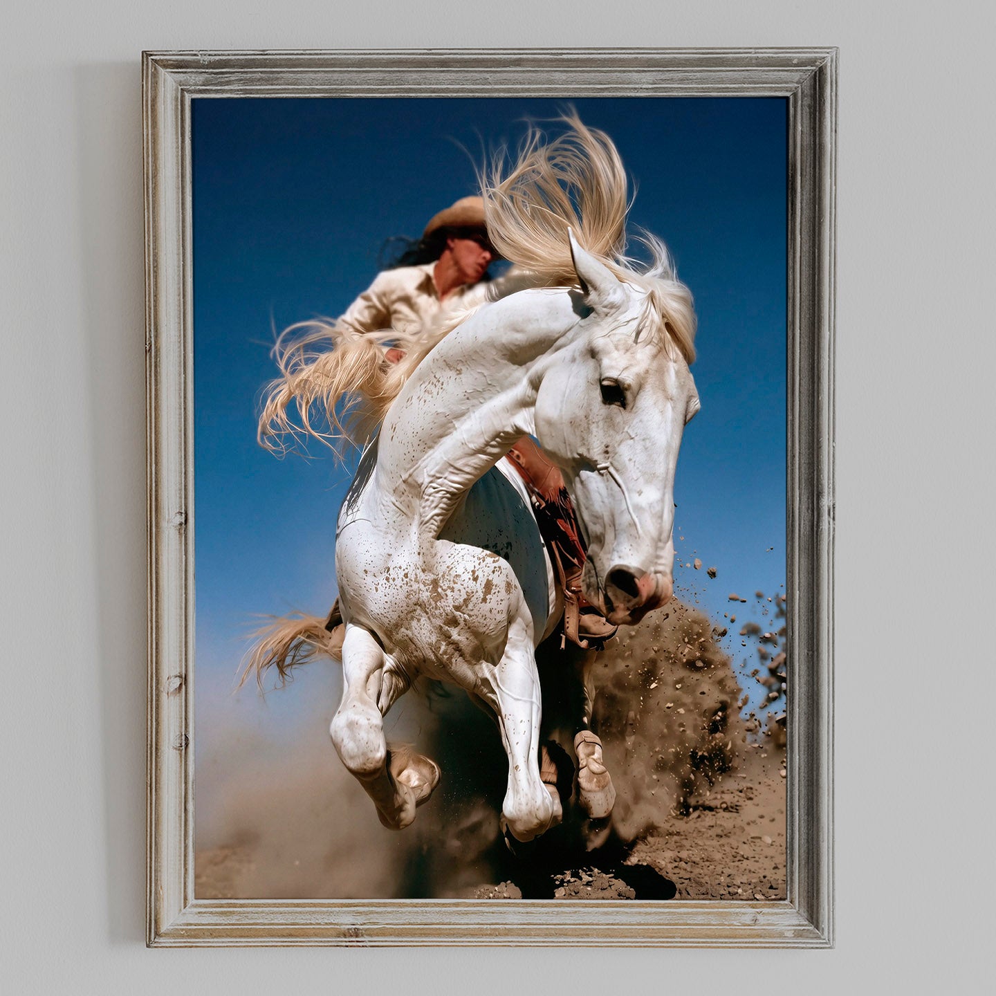 THRUST white horse and cowgirl Western wall art print