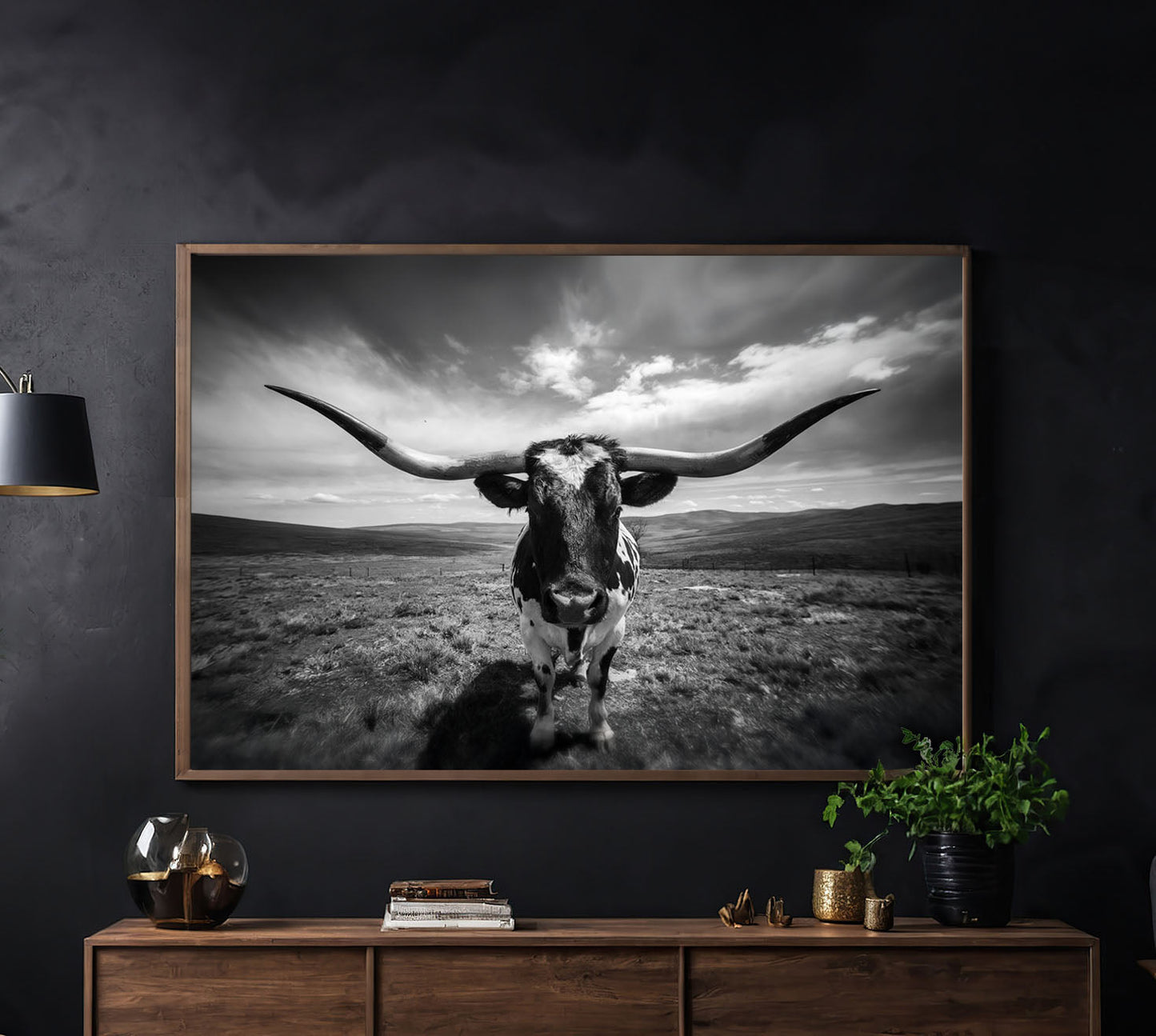 Framed view of BY THE HORNS texas wall art
