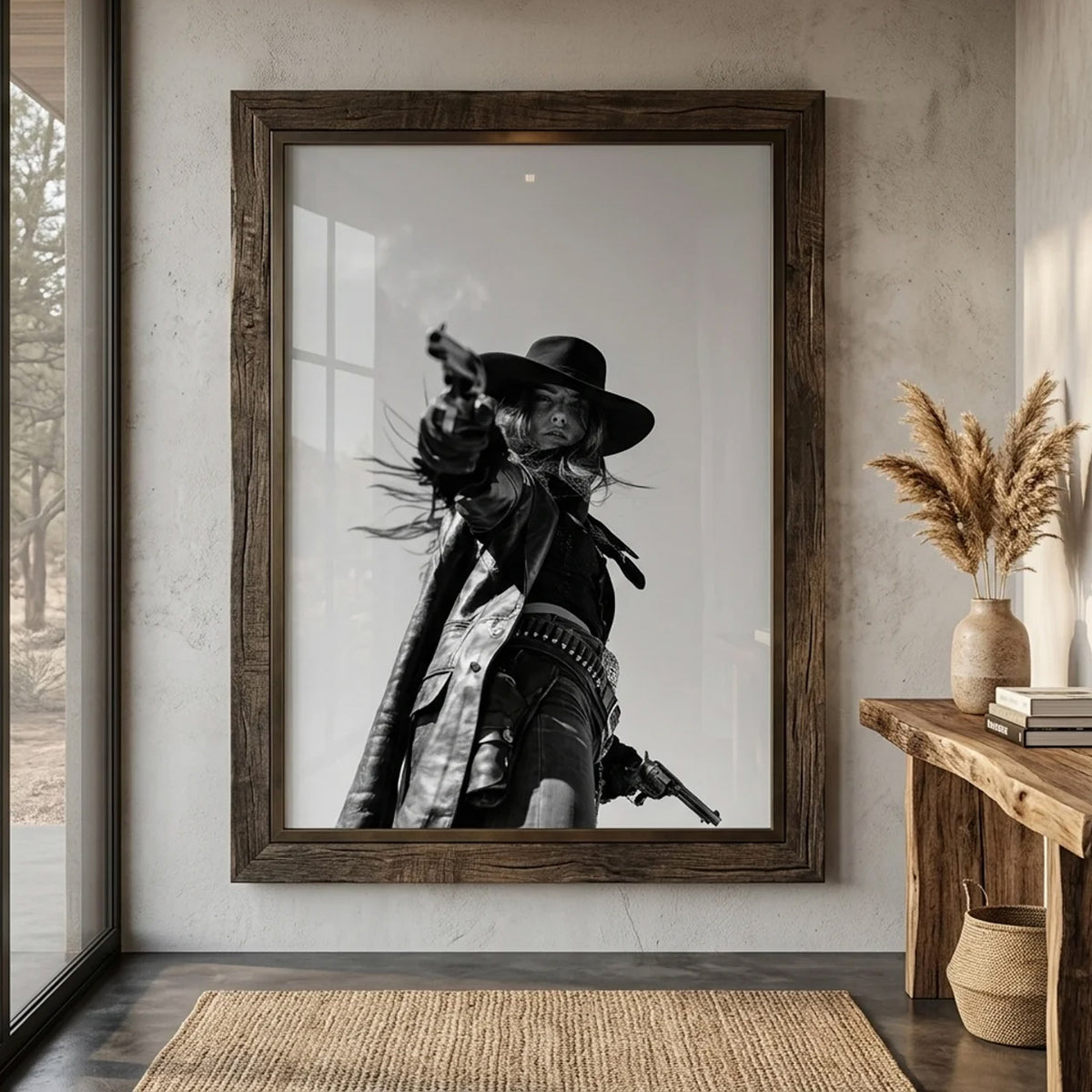 CROSS Western gunslinger art displayed in a dark wood frame