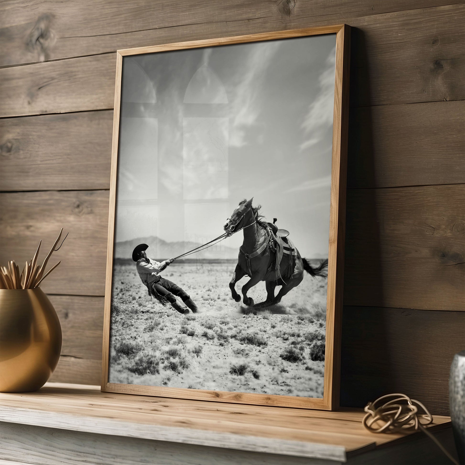 Framed view of EASY NOW horse wall art