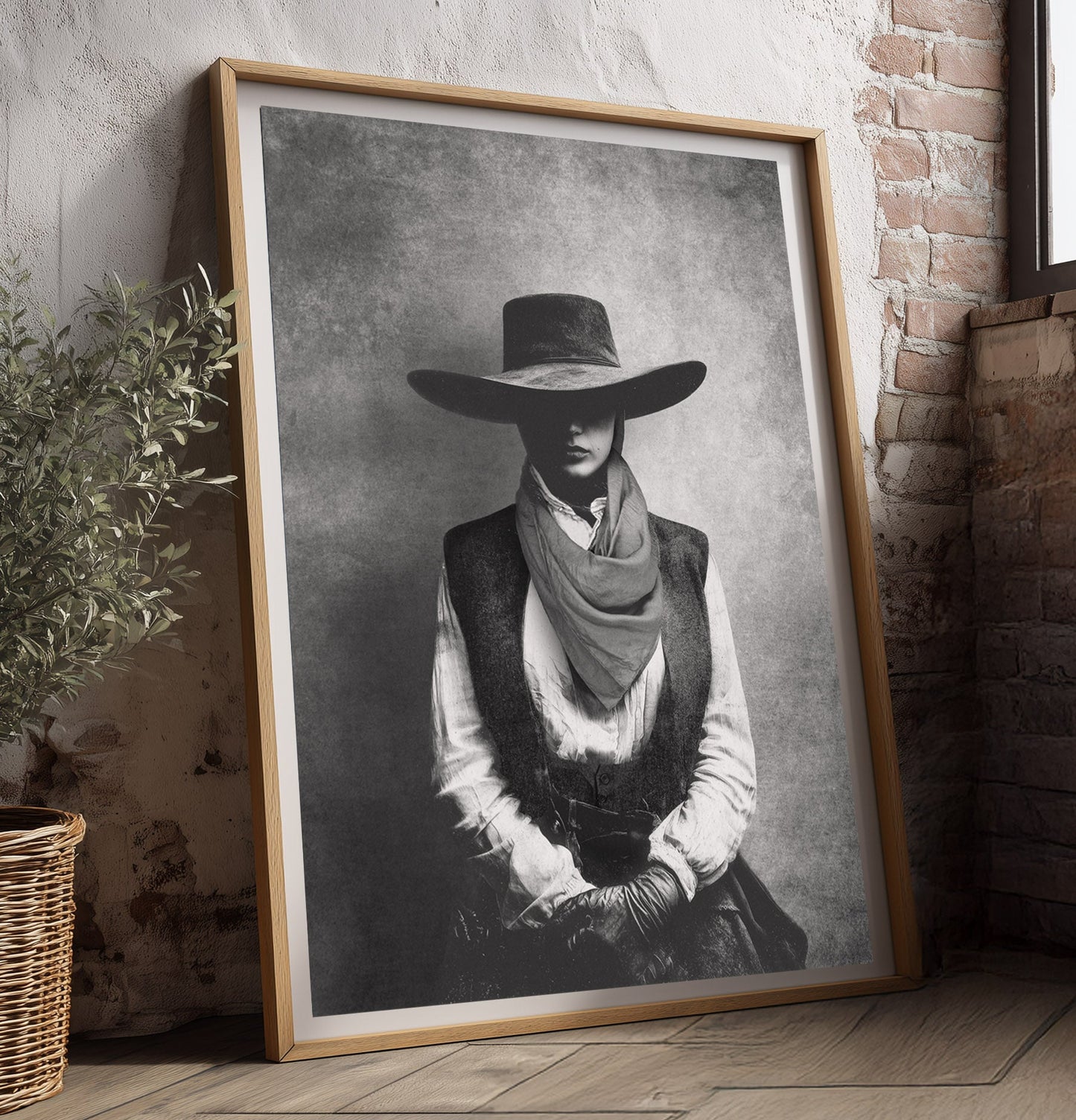JEZ cowgirl wall art shown in a styled interior