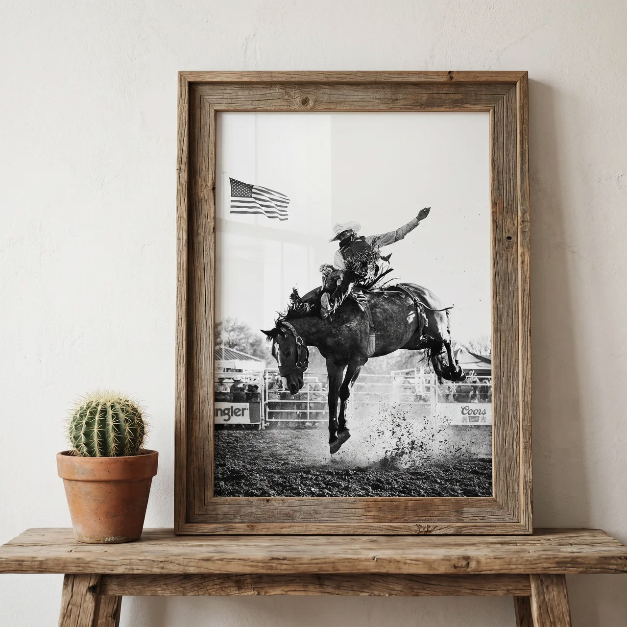“KICKIN&SCREAMIN” Western wall art print shown in a styled interior