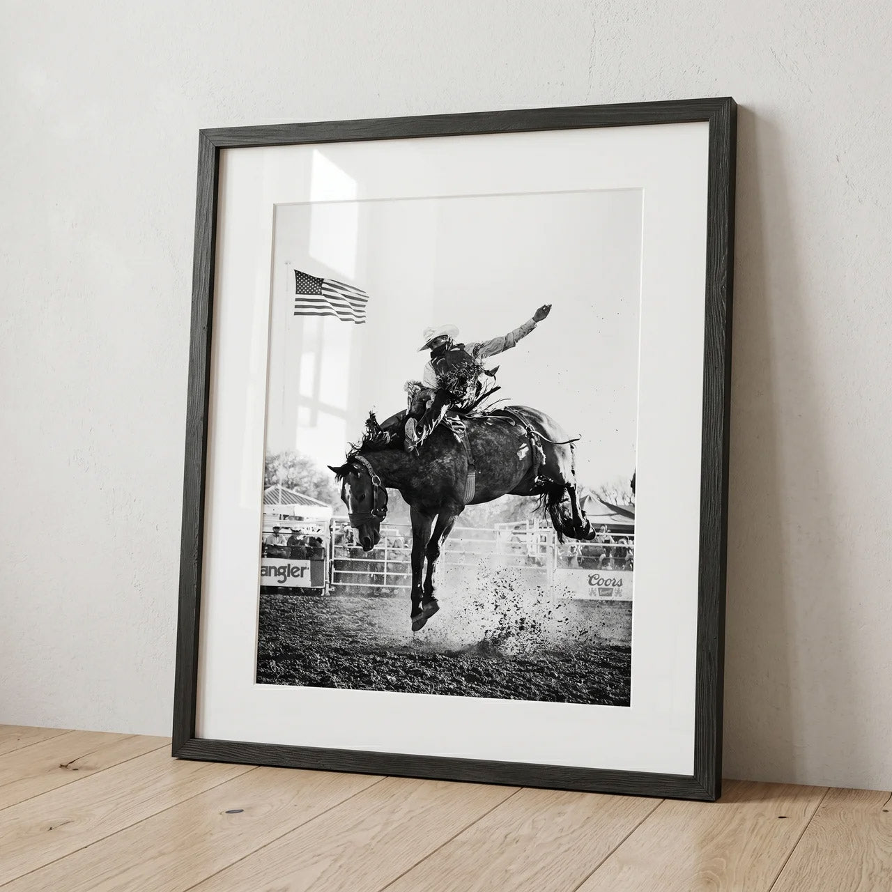 Framed view of “KICKIN&SCREAMIN” Western wall art print