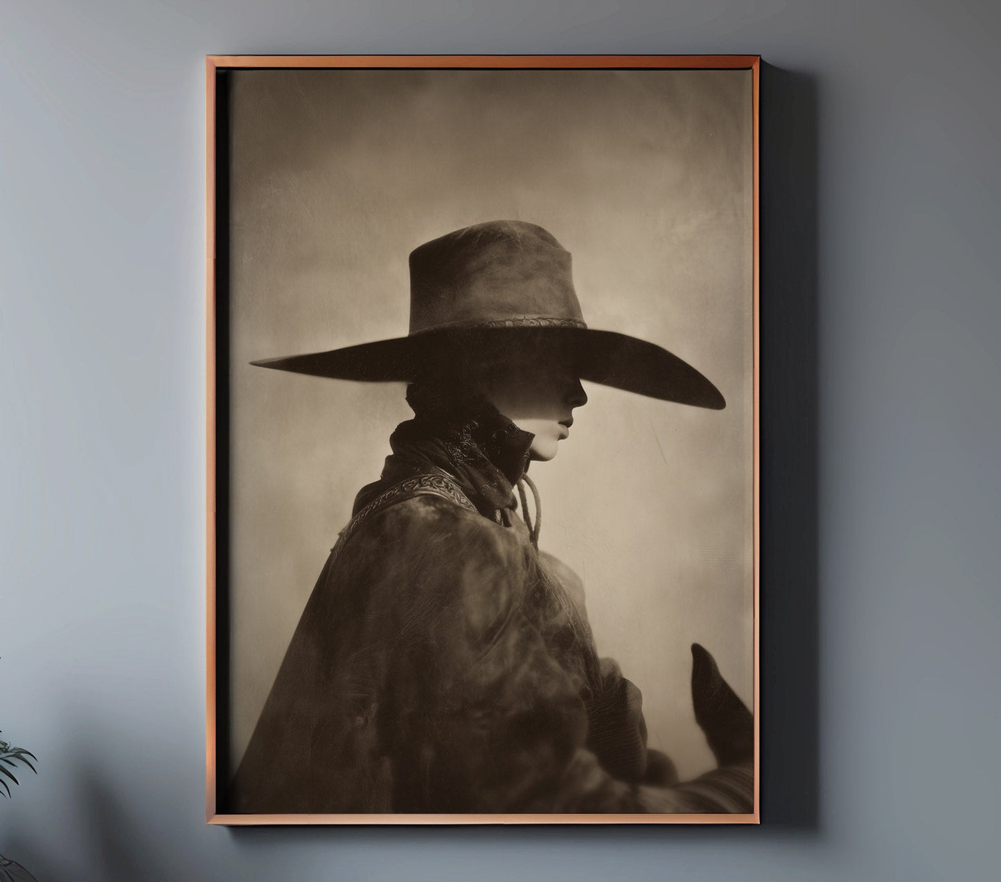 POINT sepia Western portrait in a copper frame