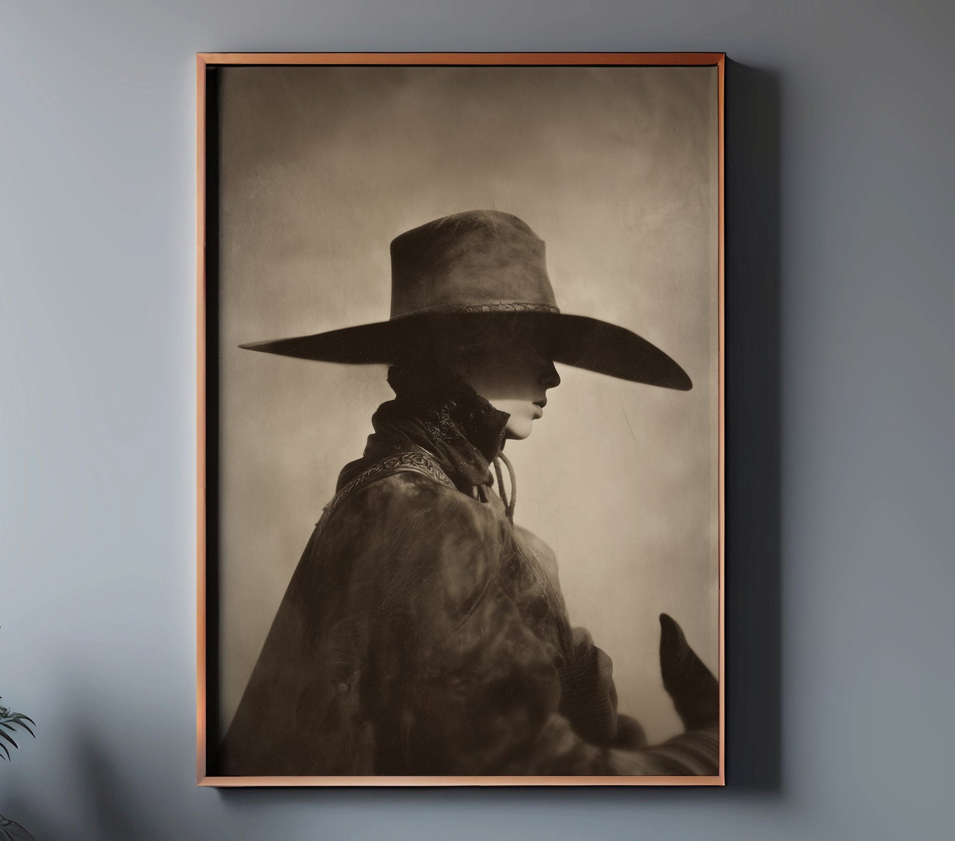 POINT sepia Western portrait in a copper frame