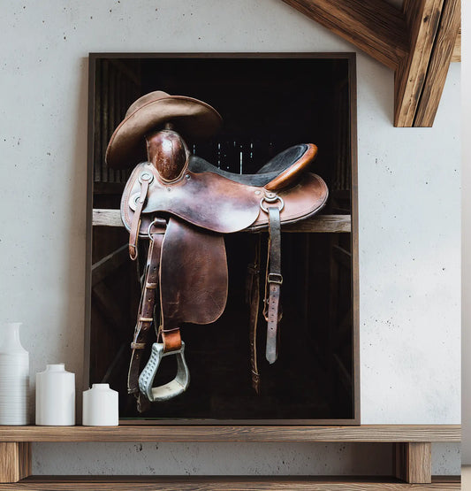 "After the Ride" Horse Saddle and Cowboy Hat