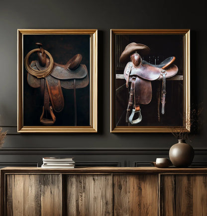"After the Ride" Horse Saddle and Cowboy Hat