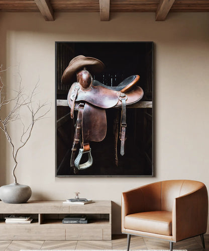"After the Ride" Horse Saddle and Cowboy Hat