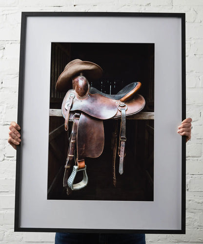 "After the Ride" Horse Saddle and Cowboy Hat