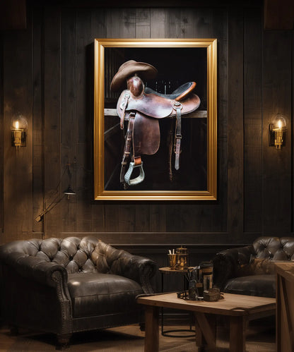 "After the Ride" Horse Saddle and Cowboy Hat