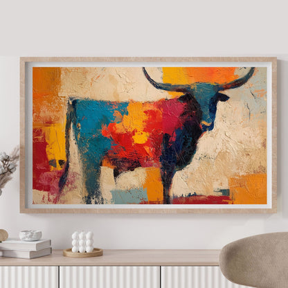 SKITTLE colorful abstract longhorn print in a light modern interior