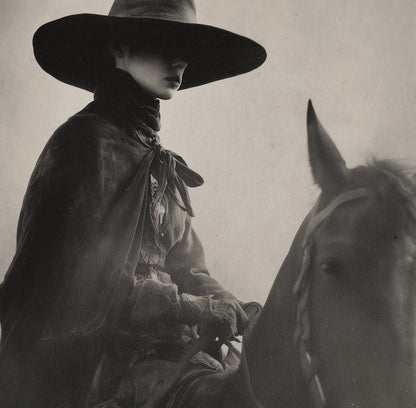 Close-up detail of TEJAS cowgirl and horse portrait