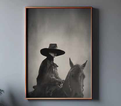 TEJAS monochrome equestrian wall art in a copper frame