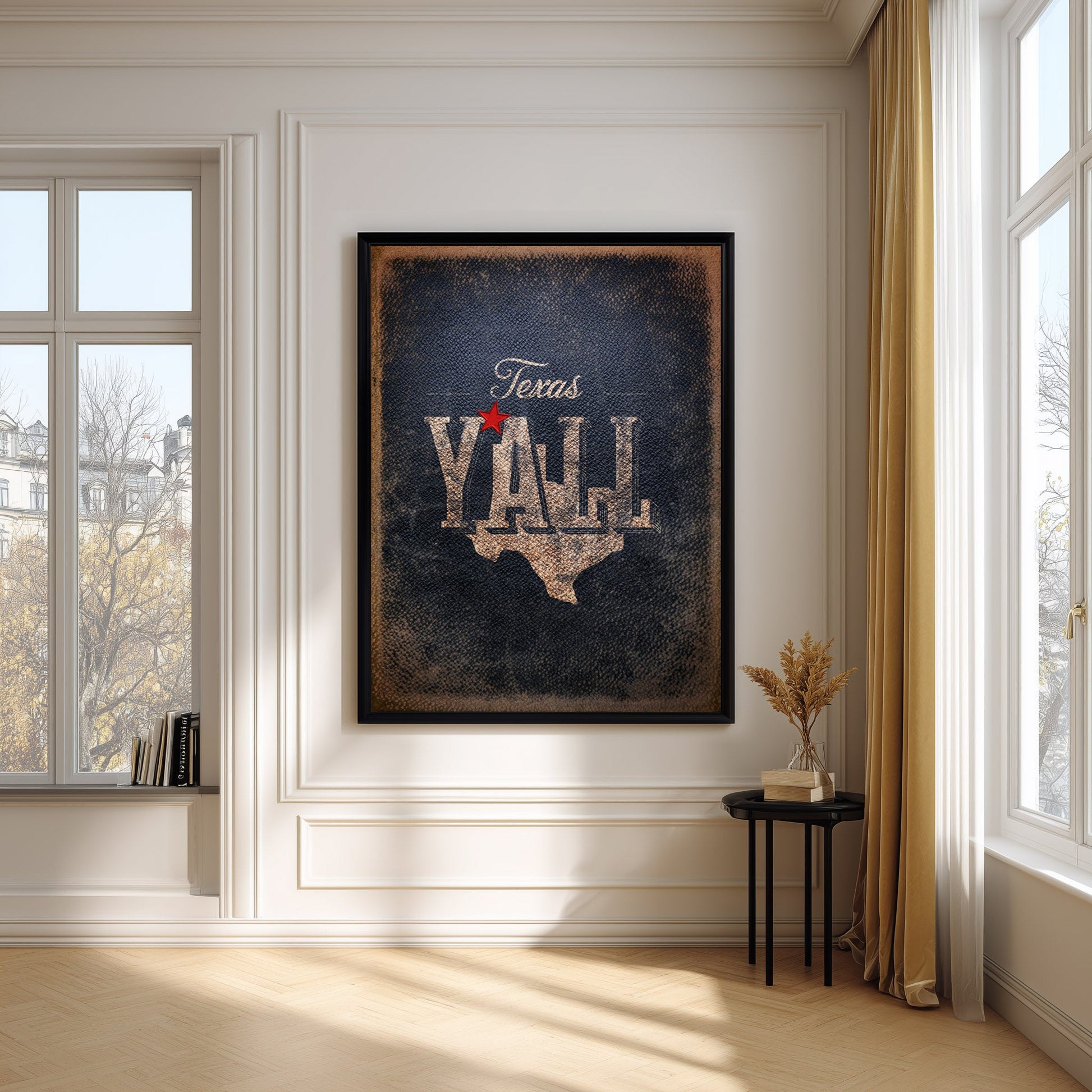 TEXAS Y'ALL texas wall art shown in a styled interior