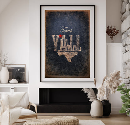 Close-up detail of TEXAS Y'ALL texas wall art
