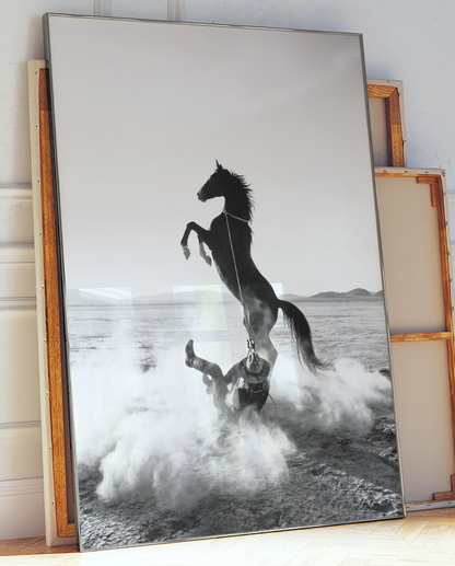 TUGBOAT black-and-white western horse print displayed in a studio