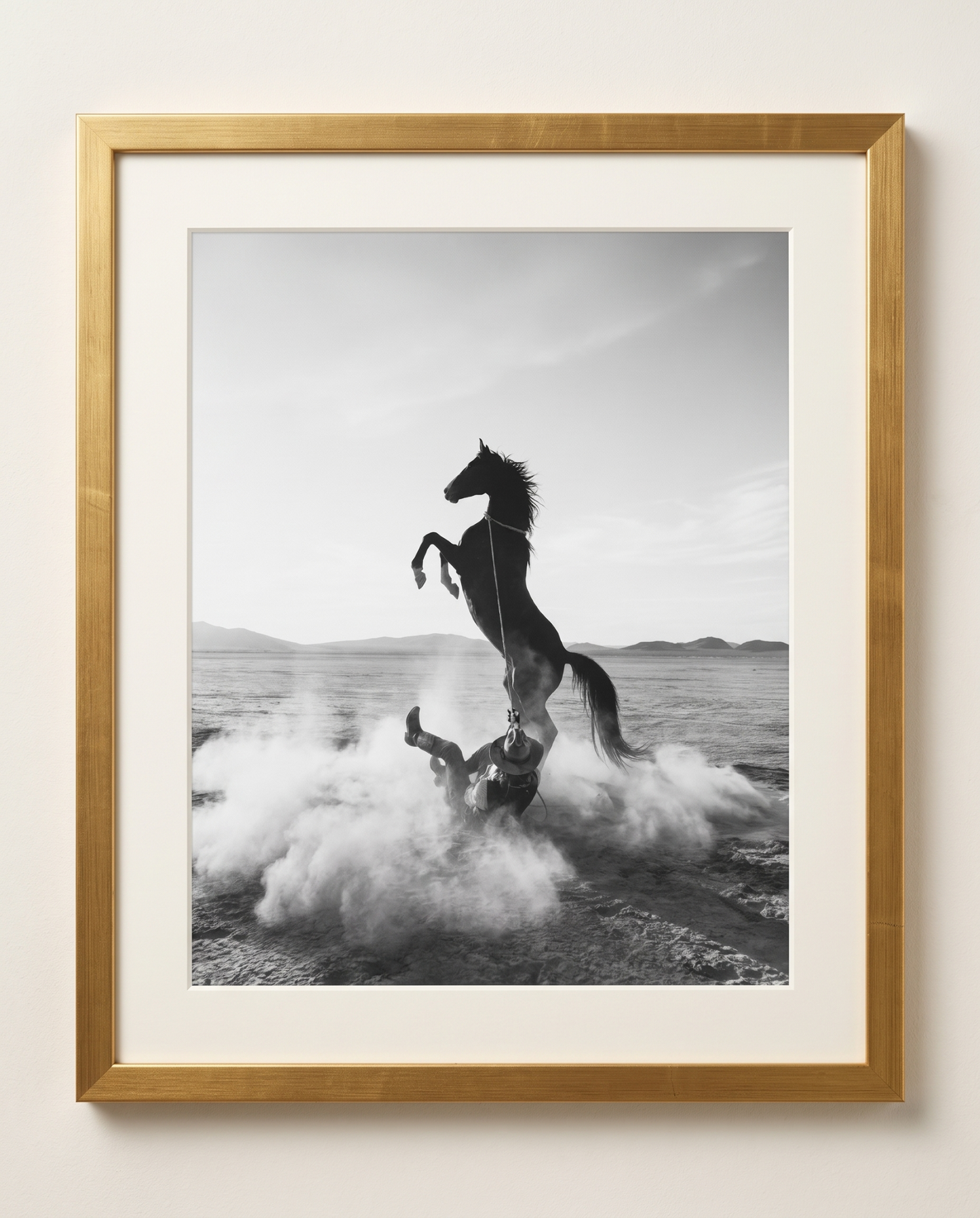 TUGBOAT black-and-white western horse wall art in a gold frame