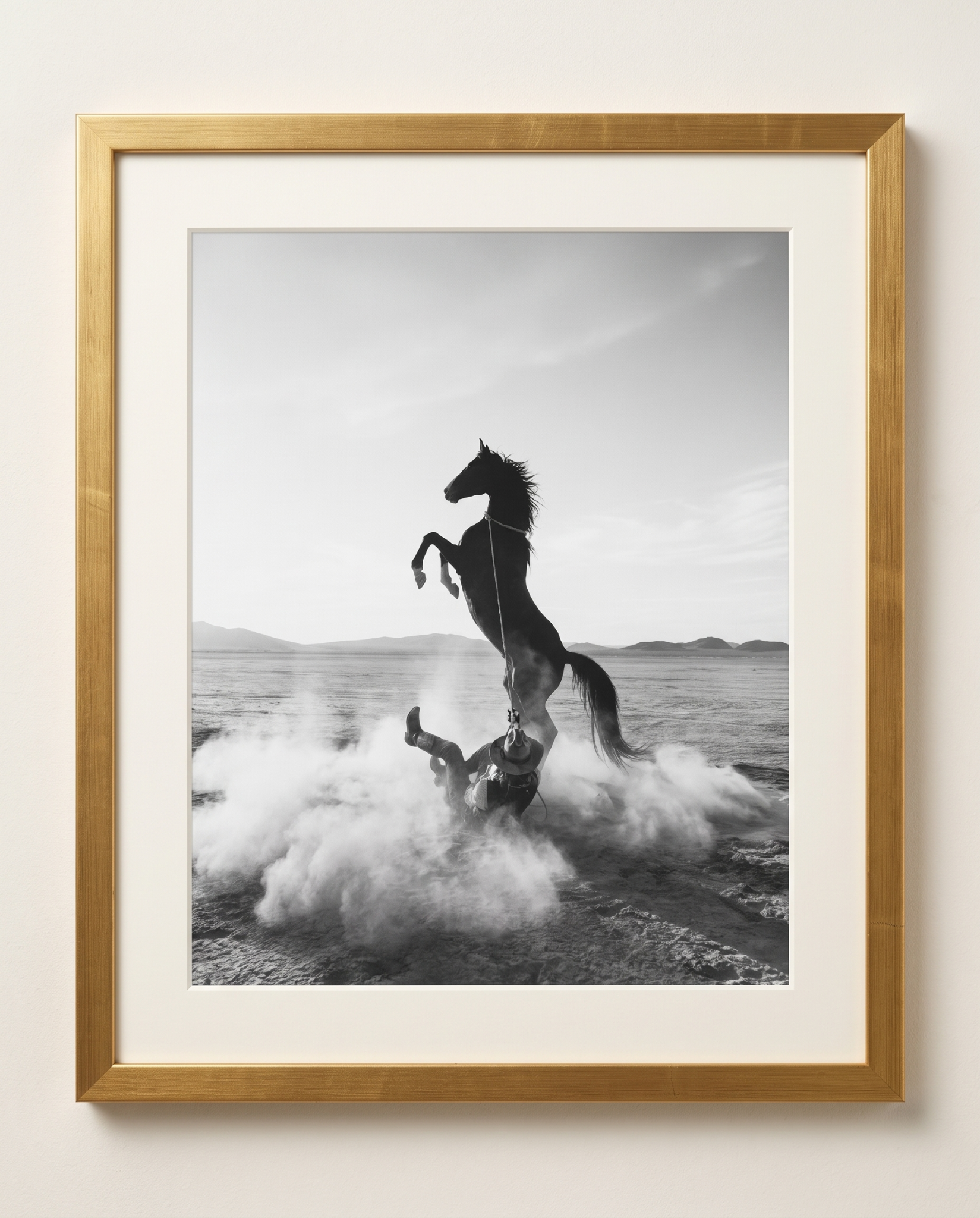 TUGBOAT black-and-white western horse wall art in a gold frame