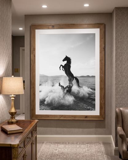 TUGBOAT western horse and cowboy print in a rustic wood frame