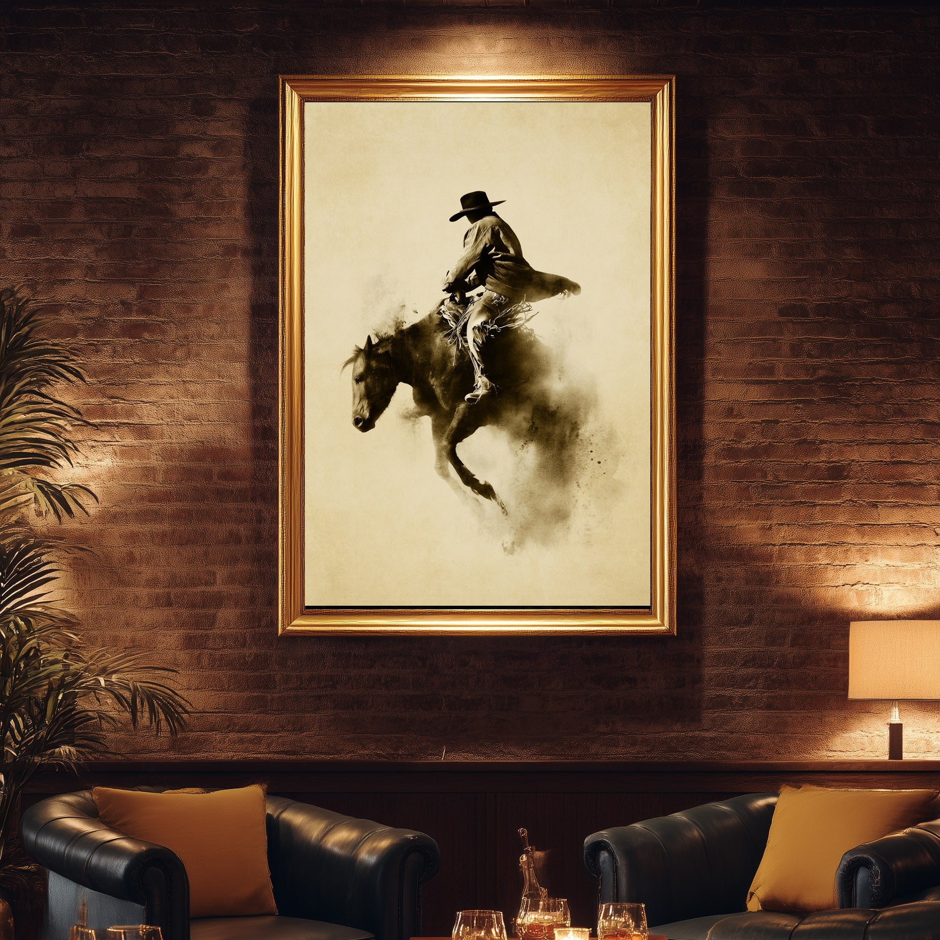 Close-up detail of WILDRIDE1 cowboy wall art